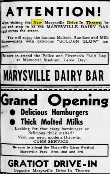 Marysville Drive-In Theatre - Sept 1950 Ad (newer photo)